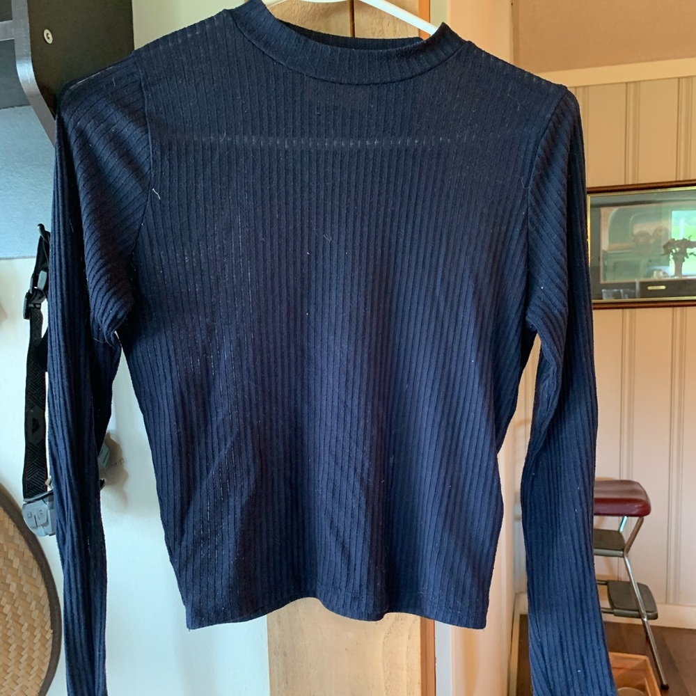 Hollister Navy Blue Long Sleeved High Neck Tee